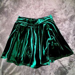 Green Velvet Skater Skirt